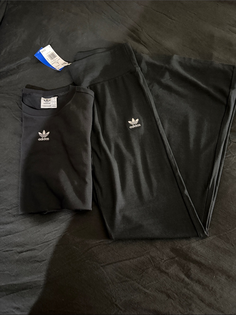 adidas Black Trefoil Crop Tee and High-Waist Leggings